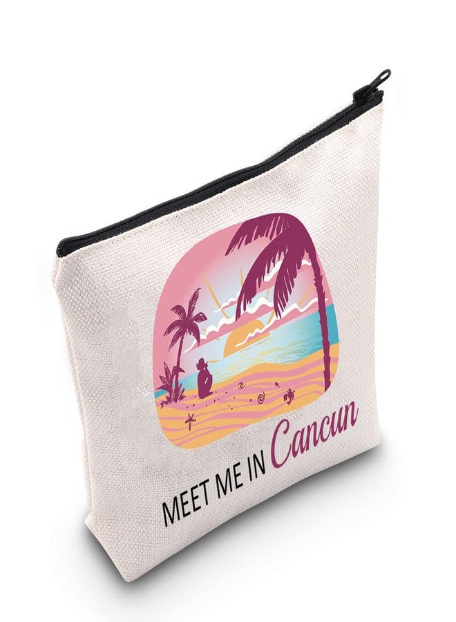 POFULL Cancun Vacation Gift Mexico Cancun Bachelorette Gift Meet Me In Cancun Travel Cosmetic Pouch (Cancun bag) - Image 1