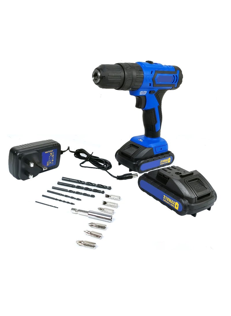 Cordless Impact Drill CD21V 21V 1500rpm with 2 Batteries, Fast Charger, and 6-Piece HSS Drill Bit Set  - Image 1