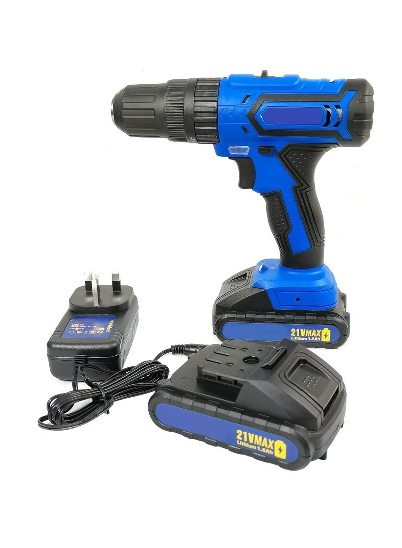Cordless Impact Drill CD21V 21V 1500rpm with 2 Batteries, Fast Charger, and 6-Piece HSS Drill Bit Set  - Image 2