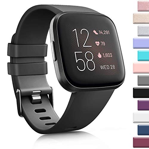AK 3 Pack Soft TPU Bands Compatible with Fitbit Versa 2, Replacement Wristband Sports Waterproof Strap for Fitbit Versa Smart Watch Women Men (Small, Black/Navy Blue/Gray) - Image 2