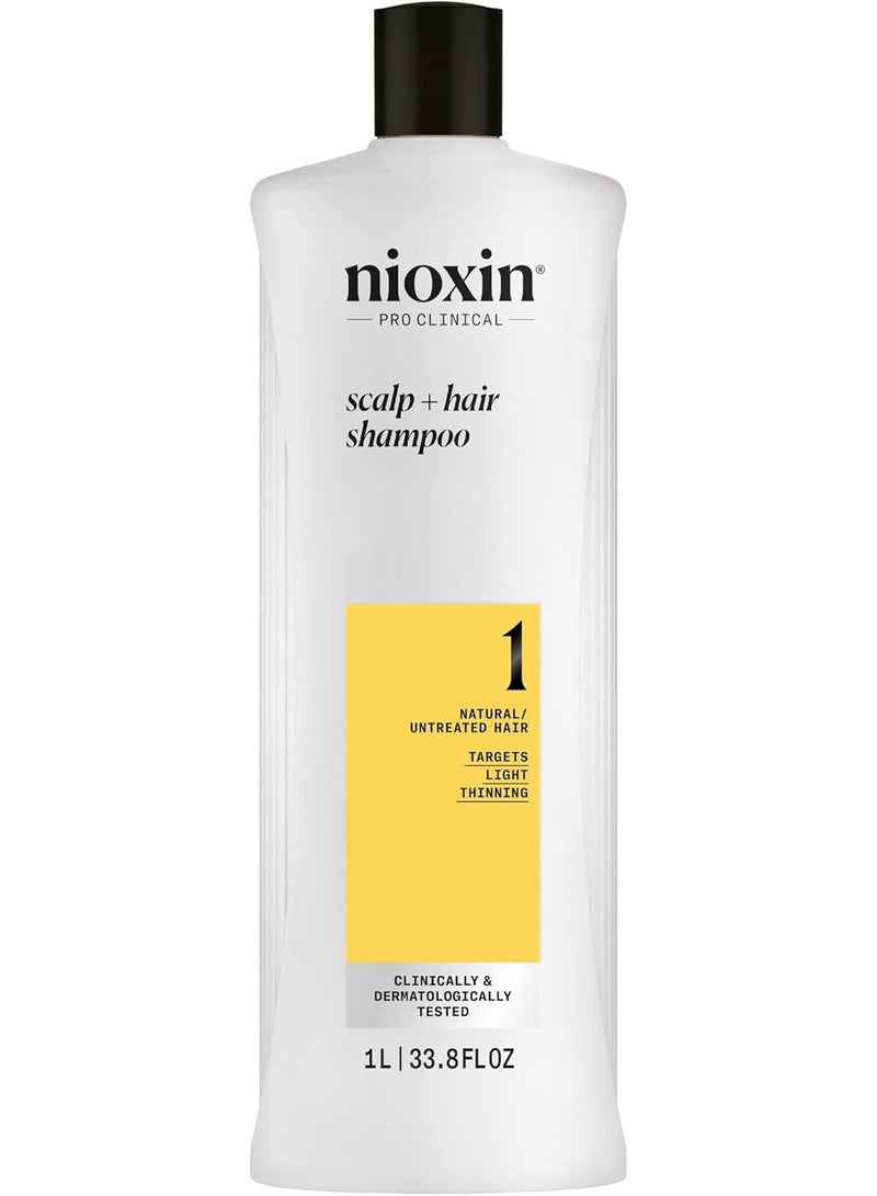 Nioxin System 1 Cleanser Shampoo 1L, Scalp + Hair Care Shampoo for Natural Hair with Light Thinning Appearance, Breakage Support & Fuller-Looking Hair