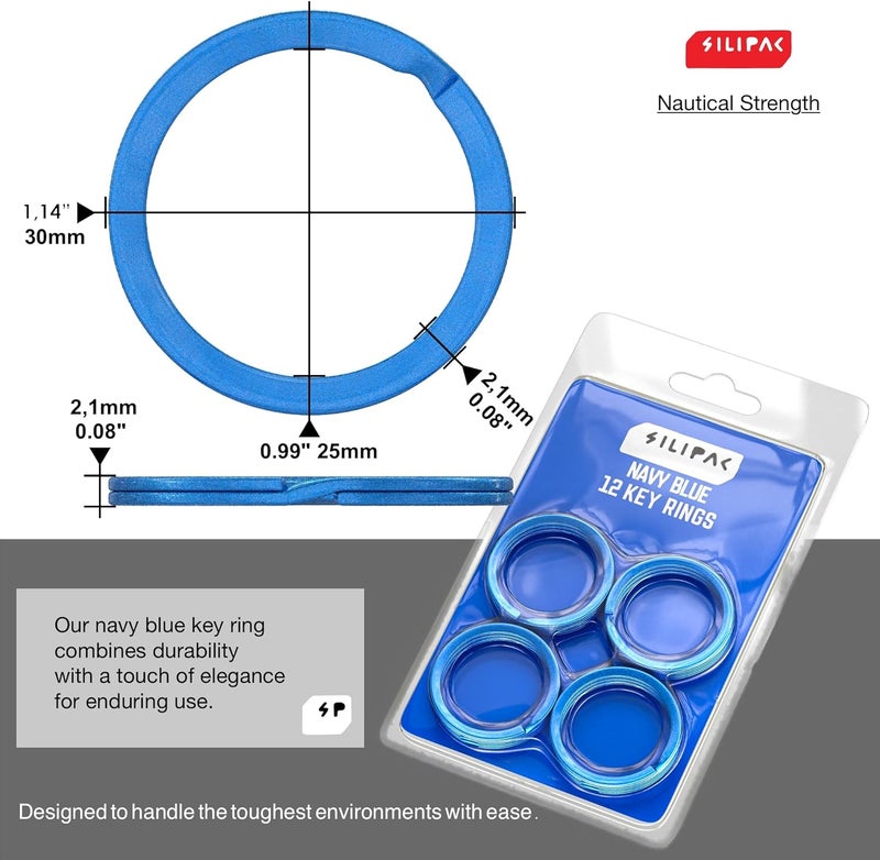 Silipac Heavy Duty Flat Split Keychain Rings - 12 Pack, Blue - Image 2