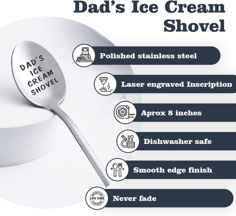 stormroo Gifts For Dad Men from Daughter Stocking Stuffers for men dad Ice Cream Spoon Scoop for Ice Cream Lovers, Christmas Gifts Funny Engraved Stainless Steel Shovel - Image 5