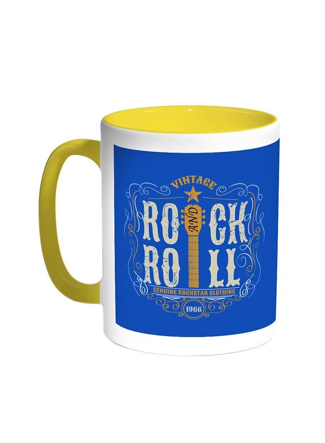 RKN Rock And Roll Printed Coffee Mug Yellow White - Image 1
