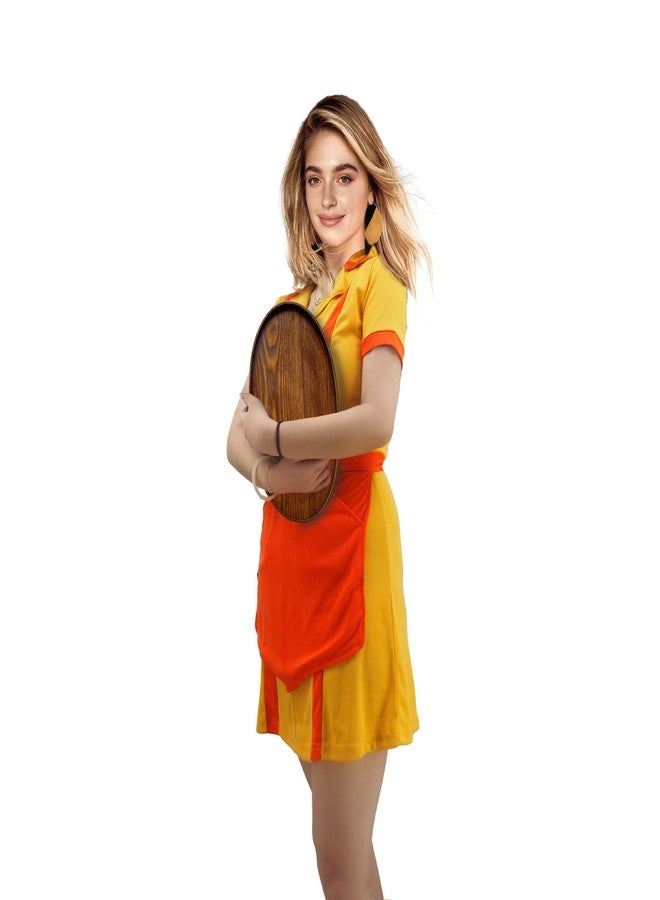 CosInStyle Women Cosplay Costume for Dinner Restaurant Girl Outfit Uniform with Apron Yellow Orange Girls Dress S-XL(Medium) - Image 1