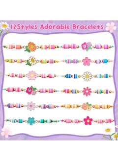Generic Friendship Bracelets, 12 Pieces Colorful Cute Kids Bracelet, Inspirational Bracelets for Girls Women, Adjustable Flat Beads Bracelets, Kids Jewelry Party Accessories  - Image 2