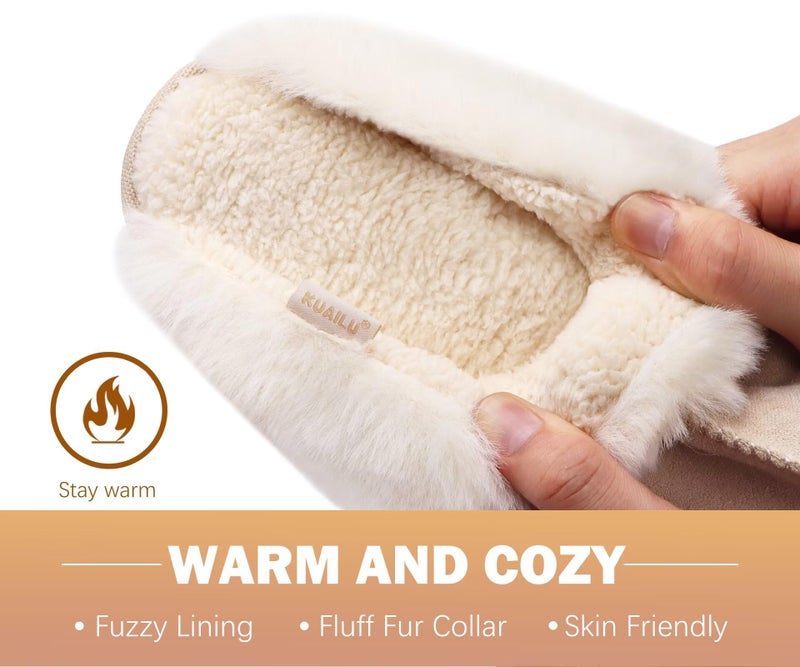 KuaiLu Womens Slippers, Fluff Dual Memory Foam Ladies Cozy Arch Support Warm Scuff Slippers Slip on Comfy Winter House Shoes with Non-Slip Indoor Outdoor Hard Sole Apricot 8 - Image 4