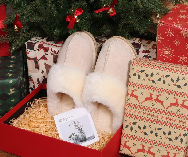 KuaiLu Womens Slippers, Fluff Dual Memory Foam Ladies Cozy Arch Support Warm Scuff Slippers Slip on Comfy Winter House Shoes with Non-Slip Indoor Outdoor Hard Sole Apricot 8 - Image 2