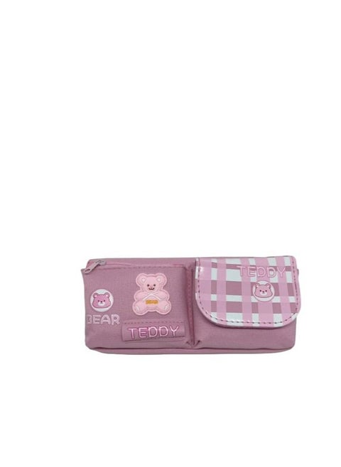 Pencil case for girls, cashmere fabric, striped text and text with a small drawing