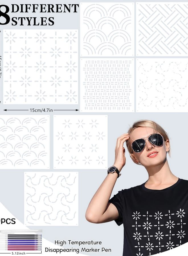 Gezan 8 Pcs Sashiko Stencils 4.7 x 4.7 Inch Plastic Sashiko Template Pattern Geometric Embroidery Stabilizers Drawing Line Template for Hand Quilting Sewing (8) - Image 2