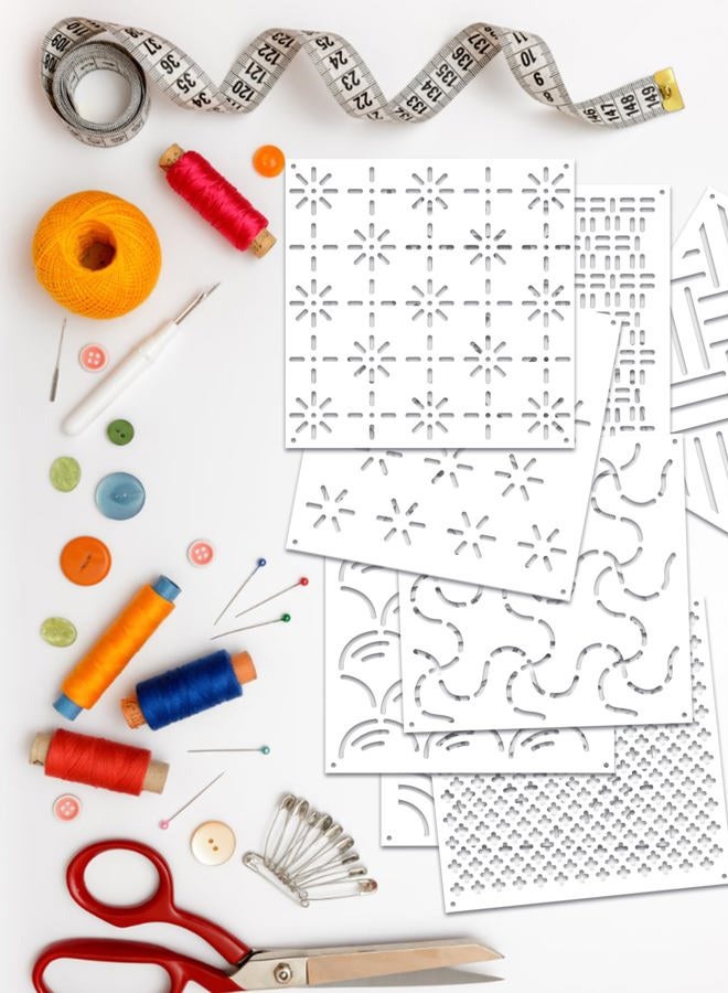 Gezan 8 Pcs Sashiko Stencils 4.7 x 4.7 Inch Plastic Sashiko Template Pattern Geometric Embroidery Stabilizers Drawing Line Template for Hand Quilting Sewing (8) - Image 3