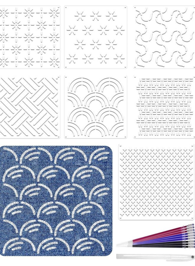 Gezan 8 Pcs Sashiko Stencils 4.7 x 4.7 Inch Plastic Sashiko Template Pattern Geometric Embroidery Stabilizers Drawing Line Template for Hand Quilting Sewing (8) - Image 1
