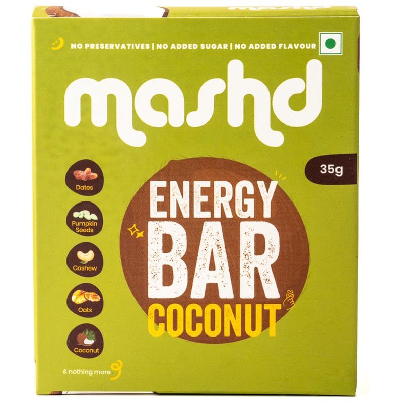 Mashd Energy Bars Coconut Flavour (Pack of 3 x 35g) - 5G Protein Each Bars |High Protein Goodness of Dates,Pumpkin Seeds,Oats, Cocoa Powder| Gluten-Free Snack with No Added Sugar, Preservative-Free - Image 1
