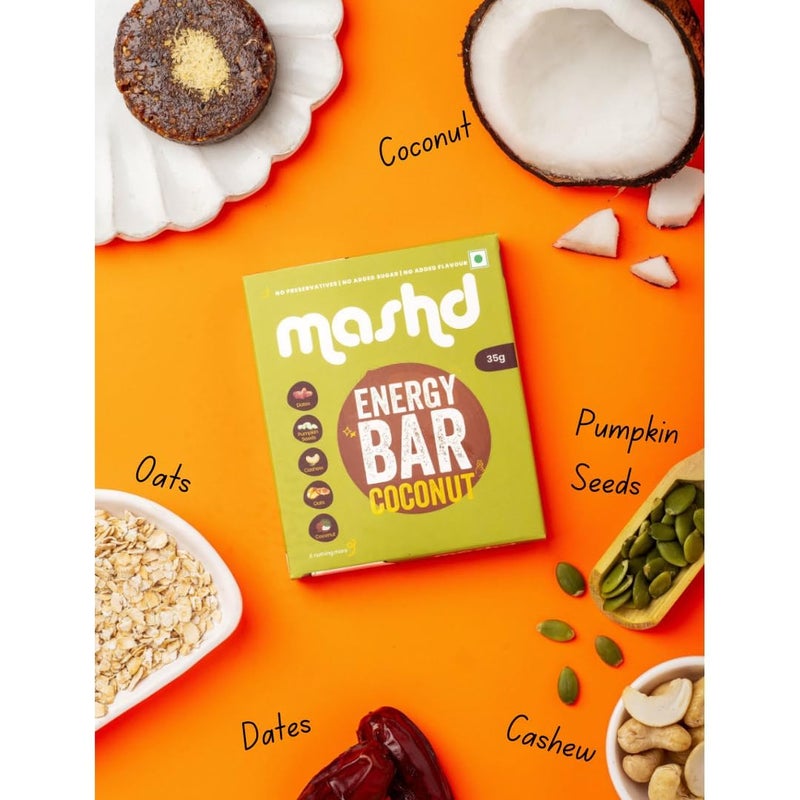 Mashd Energy Bars Coconut Flavour (Pack of 3 x 35g) - 5G Protein Each Bars |High Protein Goodness of Dates,Pumpkin Seeds,Oats, Cocoa Powder| Gluten-Free Snack with No Added Sugar, Preservative-Free - Image 3