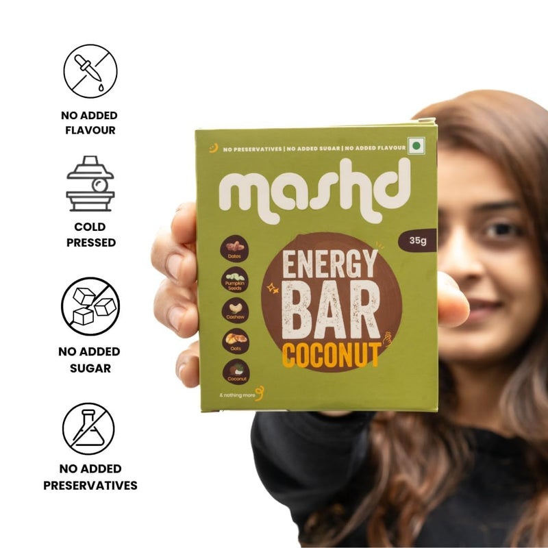 Mashd Energy Bars Coconut Flavour (Pack of 3 x 35g) - 5G Protein Each Bars |High Protein Goodness of Dates,Pumpkin Seeds,Oats, Cocoa Powder| Gluten-Free Snack with No Added Sugar, Preservative-Free - Image 4