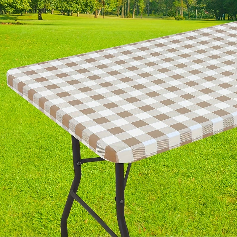 Green And White Gingham Vinyl Tablecloth 4FT Waterproof Wipeable - Image 1