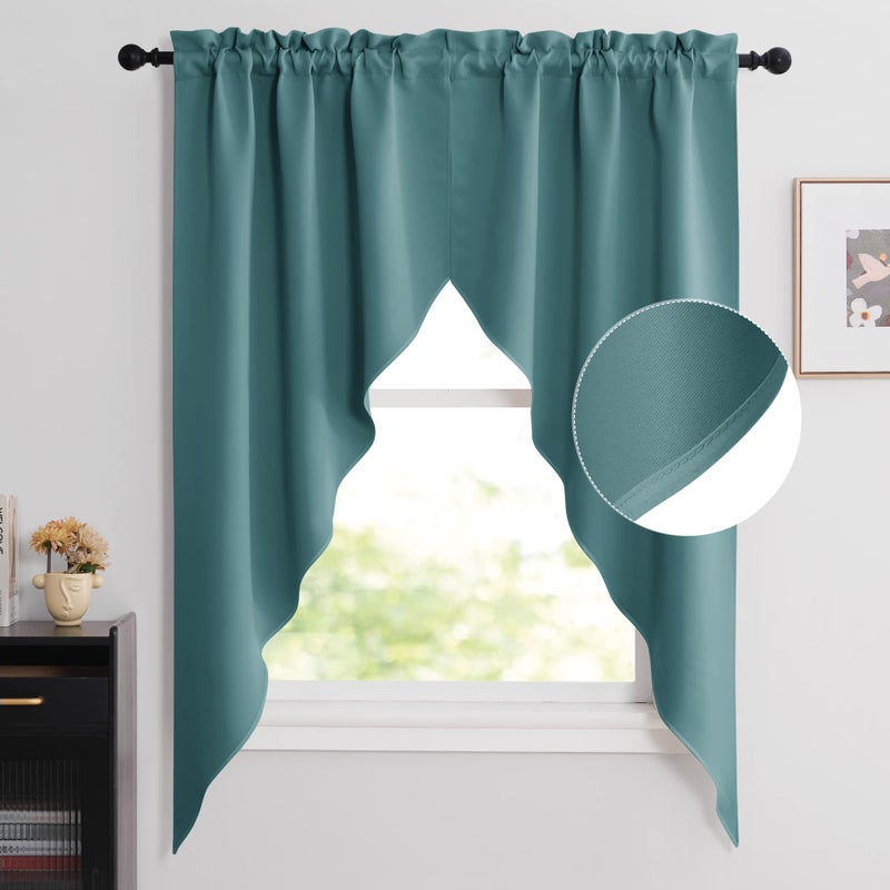 NICETOWN NICETOWN Blackout Window Treatment Swags  Tailored Scalloped ValanceSwags Window Topper Curtains for Classroom DecorBedroomHome OfficeChristmas 2 Panels 36 by 63 inches per Panel Sea Teal 
