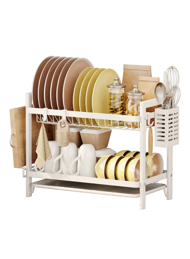 فلاي رود رف تجفيف أطباق أبيض من طبقتين للمطبخ، أبيض - Image 2