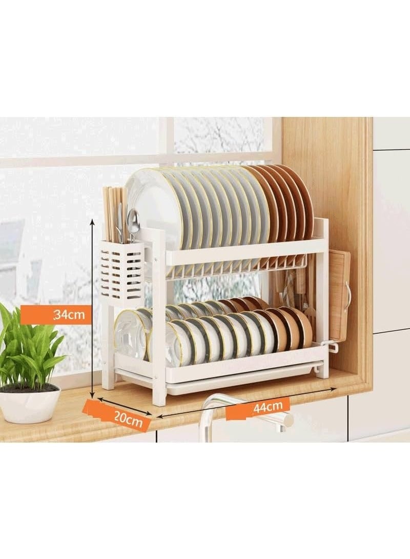 فلاي رود رف تجفيف أطباق أبيض من طبقتين للمطبخ، أبيض - Image 3