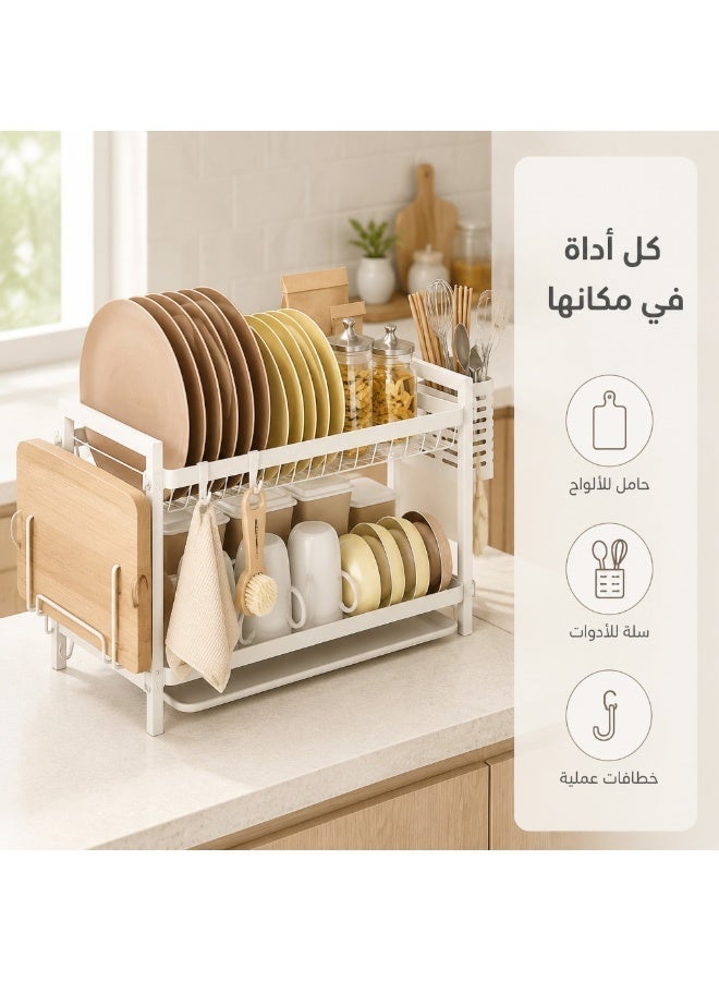 فلاي رود رف تجفيف أطباق أبيض من طبقتين للمطبخ، أبيض - Image 4