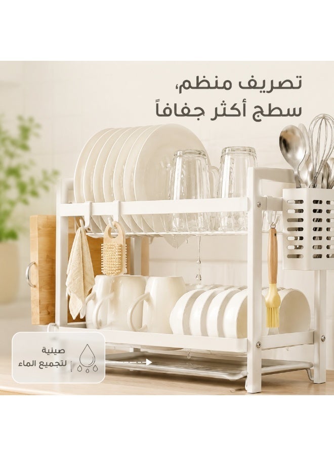فلاي رود رف تجفيف أطباق أبيض من طبقتين للمطبخ، أبيض - Image 3