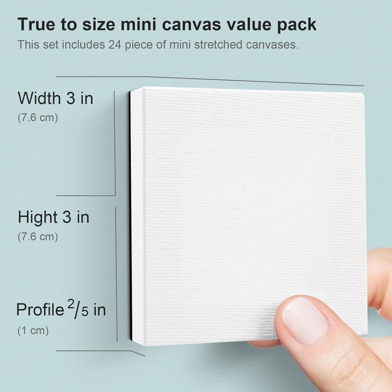 AUREUO Mini Magnetic Stretched Canvas 3x3 Inch / 24 Pack - Small Square Wrapped Canvas Board with Magnet Back, Art Gift Set Tiny Framed Bulk Pack Canvases for Christmas Painting & Craft - Image 2