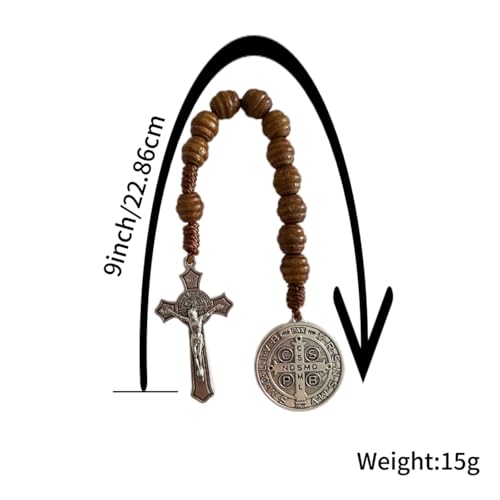 Bovemee Saint Benedict Medal Prayer Pocket Rosary Catholic Brown Wood Beads with Medalla de san benitol and Crucifix, 9 Inch(Silver) - Image 4
