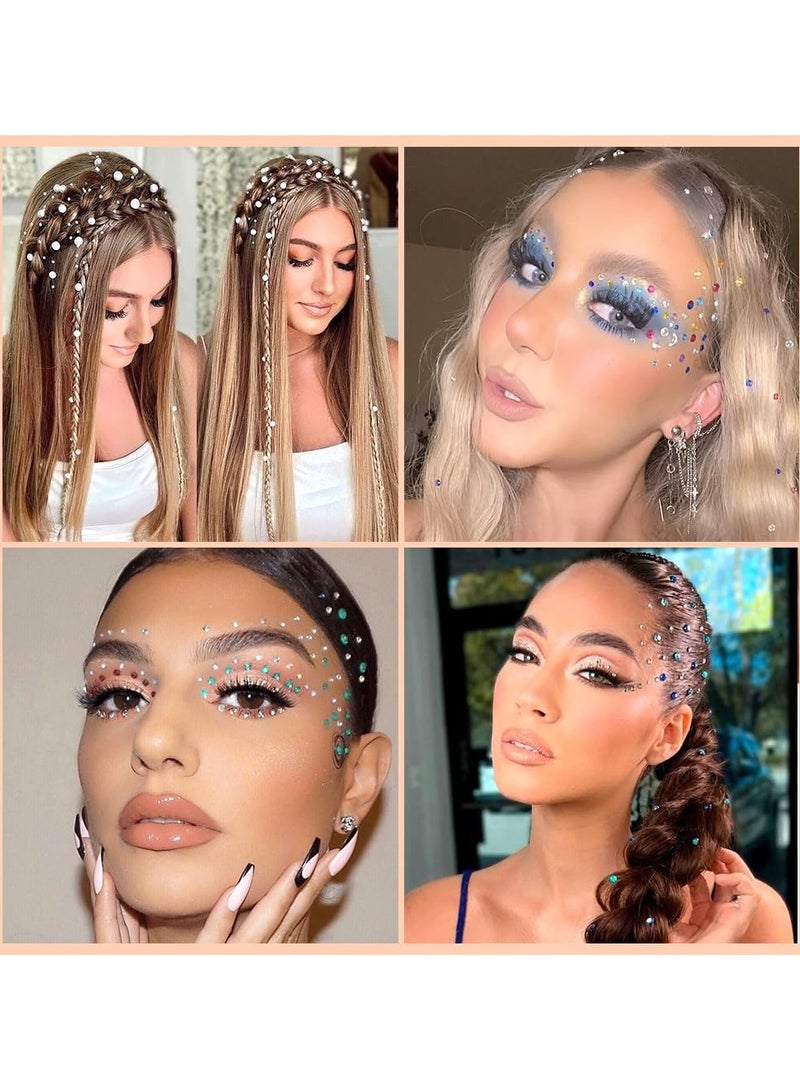 RTYY 4 أوراق من أحجار الراين اللاصقة للوجه وأحجار الراين اللاصقة للأظافر وأحجار الراين للشعر واللؤلؤ والإكسسوارات وأحجار العين والمجوهرات لمهرجان المكياج، وملصقات أحجار الراين واللؤلؤ للوجه والشعر والعين - Image 2