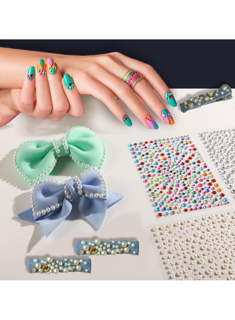 RTYY 4 أوراق من أحجار الراين اللاصقة للوجه وأحجار الراين اللاصقة للأظافر وأحجار الراين للشعر واللؤلؤ والإكسسوارات وأحجار العين والمجوهرات لمهرجان المكياج، وملصقات أحجار الراين واللؤلؤ للوجه والشعر والعين - Image 3