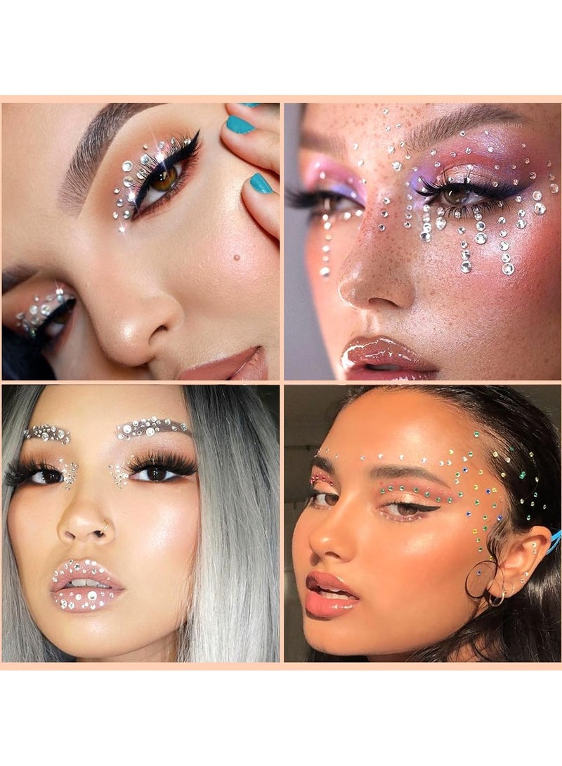 RTYY 4 أوراق من أحجار الراين اللاصقة للوجه وأحجار الراين اللاصقة للأظافر وأحجار الراين للشعر واللؤلؤ والإكسسوارات وأحجار العين والمجوهرات لمهرجان المكياج، وملصقات أحجار الراين واللؤلؤ للوجه والشعر والعين - Image 5