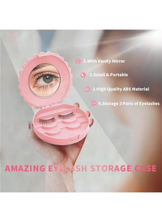 YiQiYi YiQiYi Cosmetic Case with Mirror Eyelash Case Makeup Storage Box Travel Cosmetic Bag Pink Place Eyelashes - Image 4