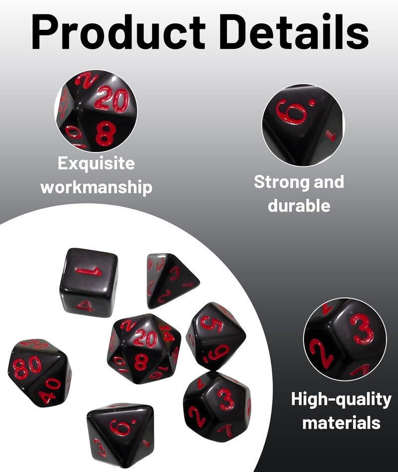 Buildcon 7 قطع نرد متعدد الأوجه، نرد متعدد الأوجه لألعاب RPG، D4 D6 D8 D10 D12 D20 لنرد متعدد الأوجه، اللعب لملحقات الألعاب على الطاولة - Image 3