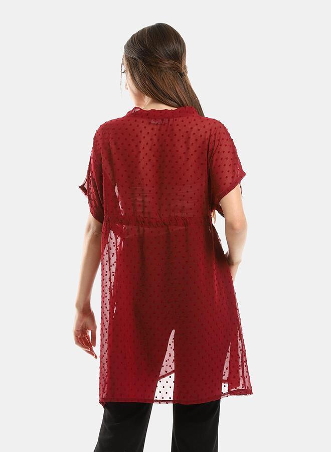 kady Jamila Women Self Stitches Sheer Short Sleeves Blousewomen ,marron-XXL- Classic Fit - Image 3