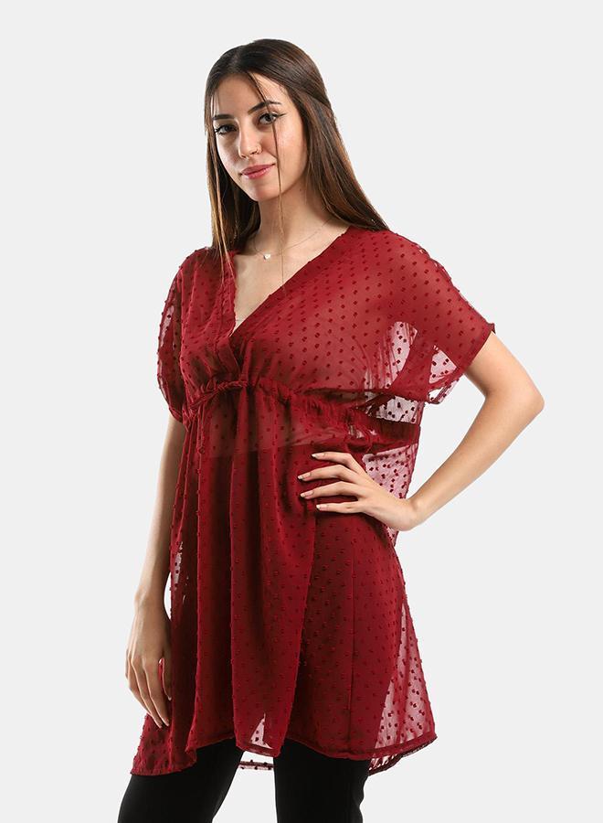 kady Jamila Women Self Stitches Sheer Short Sleeves Blousewomen ,marron-XXL- Classic Fit - Image 2