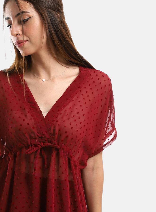 kady Jamila Women Self Stitches Sheer Short Sleeves Blousewomen ,marron-XXL- Classic Fit - Image 4