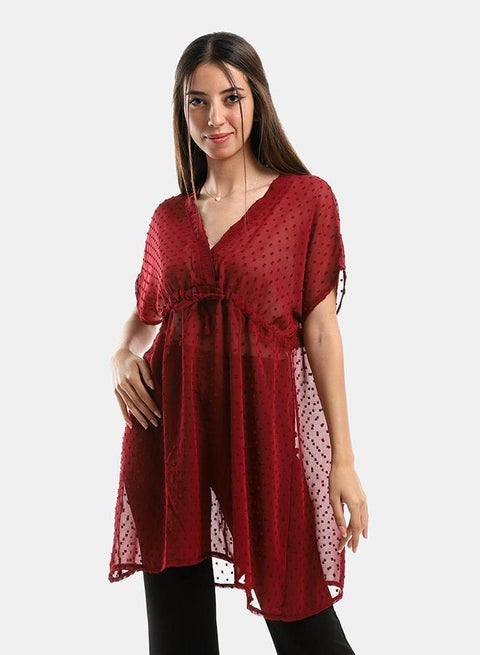 Jamila Women Self Stitches Sheer Short Sleeves Blousewomen ,marron-XXL- Classic Fit