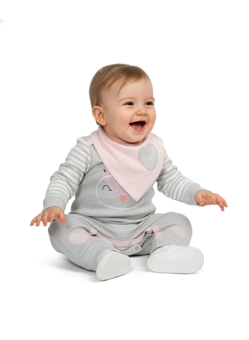 بامبيميسي بامبيميتشي - طقم رومبر أطفال بتصميم بومة مريح قطعتين - رمادي ووردي