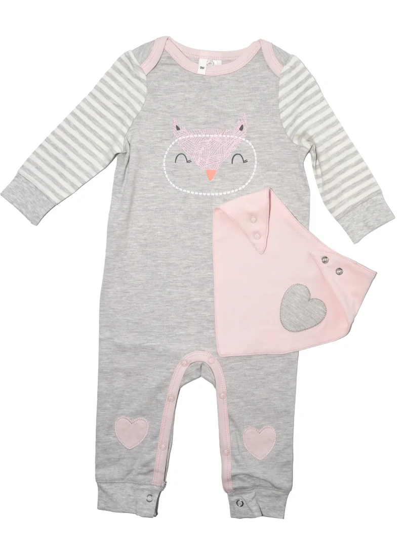 بامبيميسي بامبيميتشي - طقم رومبر أطفال بتصميم بومة مريح قطعتين - رمادي ووردي