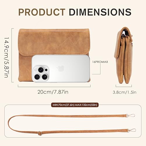 Toptime Small Crossbody Bags for Women, Suede Leather Cell Phone Purse with Adjustable Shoulder Strap, Small Phone Bag with Dubble Zipper Magnetic Closure, Vintage Brown Shoulder Bag for Travel Dating - Image 2