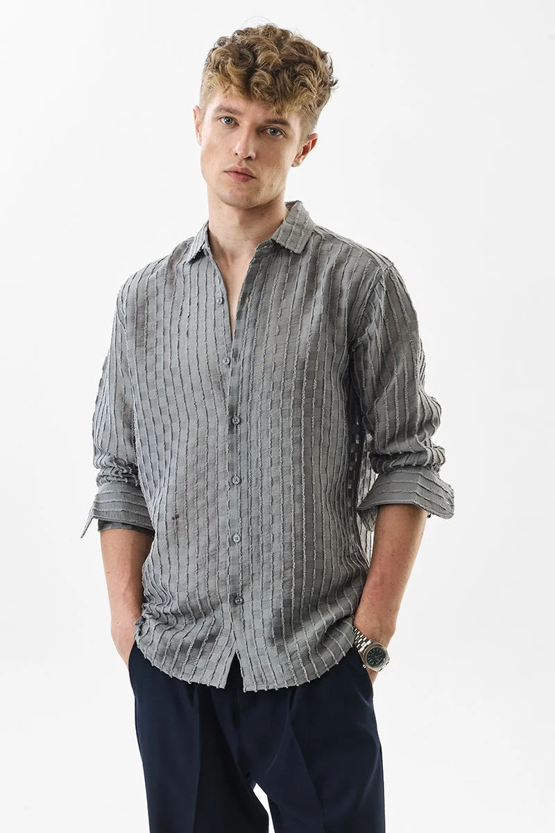 SNITCH Slim Fit Stripes Grey Shirt