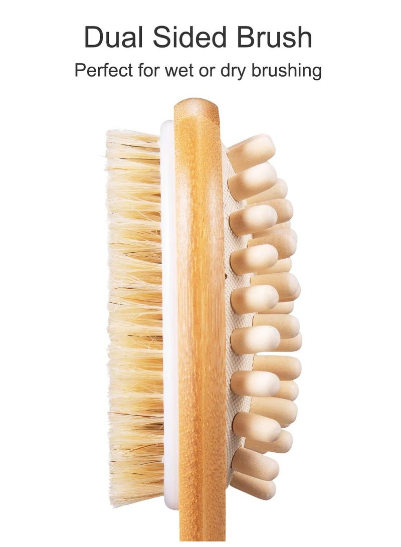 Barakah Bath Body Brush Long Handle Back SPA Clean Natural Bristle Shower Brushes Improves Blood Circulation Exfoliates Skin Health Wet Or Dry Scrubber Yellow - Image 2