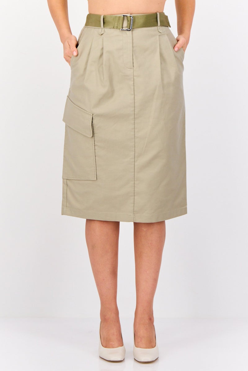 ESPRIT تنورة ميدي نسائية بتصميم كارجو سولي، رمادي فاتح - Image 1