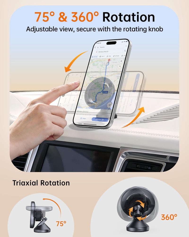 SYNCWIRE for MagSafe Car Mount - 360 Rotation Magnetic Phone Holder for Car Dashboard, Strong Magnet Car Phone Holder Mount Compatible iPhone 17 Pro Max Air 16 15 14 13 - Car Accessories for Women Men - Image 2