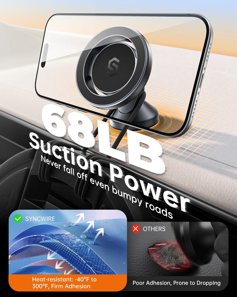 SYNCWIRE for MagSafe Car Mount - 360 Rotation Magnetic Phone Holder for Car Dashboard, Strong Magnet Car Phone Holder Mount Compatible iPhone 17 Pro Max Air 16 15 14 13 - Car Accessories for Women Men - Image 4