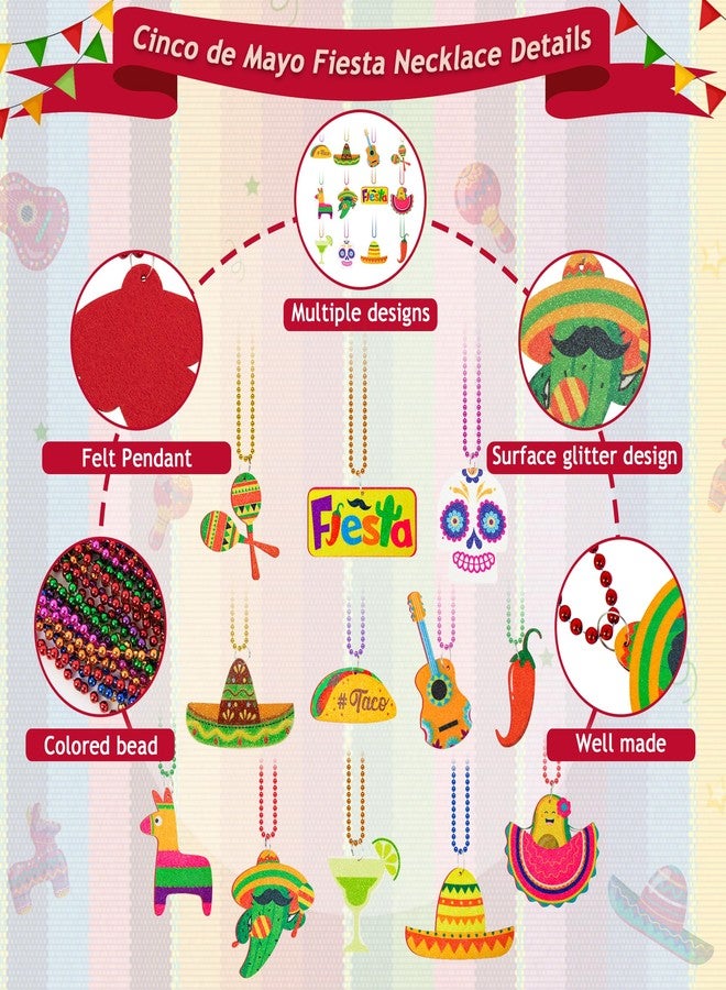 EOBOH Cinco de Mayo Party Favors, 12PCS Fiesta Necklace Bead Favors, Mexican Metallic 12 Kinds of Cinco de Mayo Necklace Decorations, Fiesta Cactus Maracas Accessories for Mexican Carnival Party Supplies - Image 3