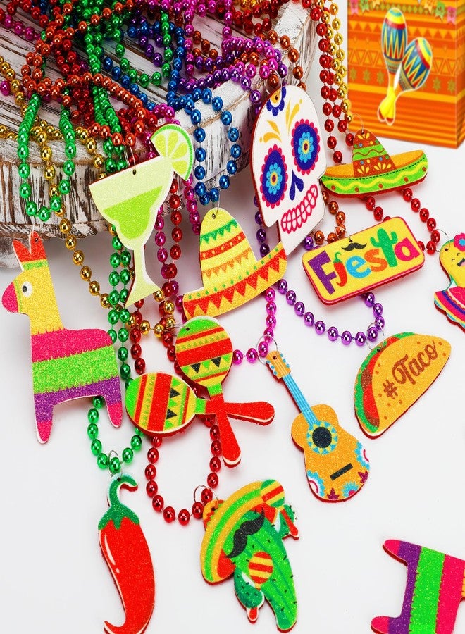 EOBOH Cinco de Mayo Party Favors, 12PCS Fiesta Necklace Bead Favors, Mexican Metallic 12 Kinds of Cinco de Mayo Necklace Decorations, Fiesta Cactus Maracas Accessories for Mexican Carnival Party Supplies - Image 4