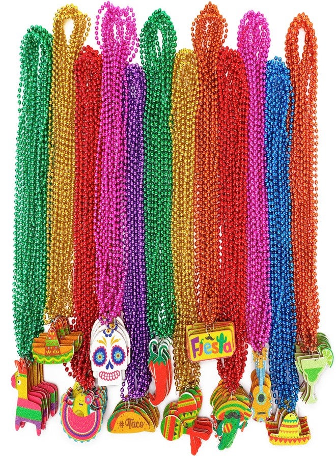 EOBOH Cinco de Mayo Party Favors, 12PCS Fiesta Necklace Bead Favors, Mexican Metallic 12 Kinds of Cinco de Mayo Necklace Decorations, Fiesta Cactus Maracas Accessories for Mexican Carnival Party Supplies - Image 1