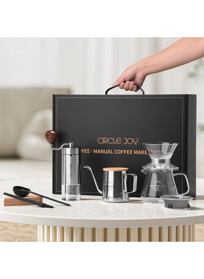 CircleJoy Circle Joy Steel Core Hand-cranked Coffee Grinder, Portable Coffee Maker, Coffee Pot, Pour-over Kettle Set - Image 1