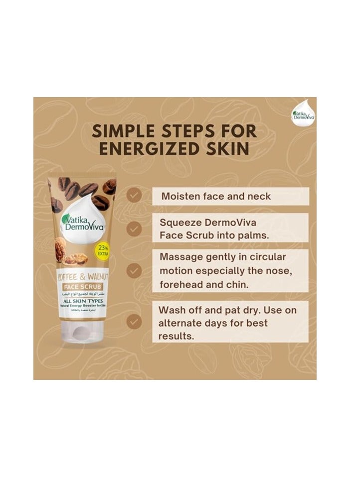 VATIKA Dermoviva Energizing Coffee & Walnut Face Scrub 150 + 35 ml Extra | Natural Energy Booster for Skin | For All Skin Types - Image 5
