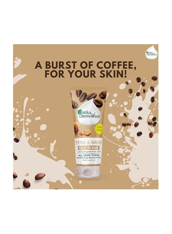 VATIKA Dermoviva Energizing Coffee & Walnut Face Scrub 150 + 35 ml Extra | Natural Energy Booster for Skin | For All Skin Types - Image 3